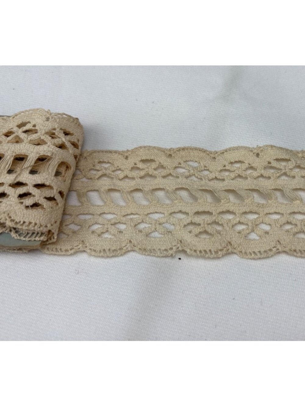 Beige 2" x 2 yards +11" Crochet Lace Trim Openwork Ribbon Vintage